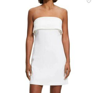 Theory Strapless White Foldover Eco Crunch Linen Blend Mini Dress Size 6